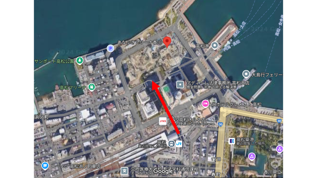 JR高松駅からあなぶきアリーナ香川までの道のり